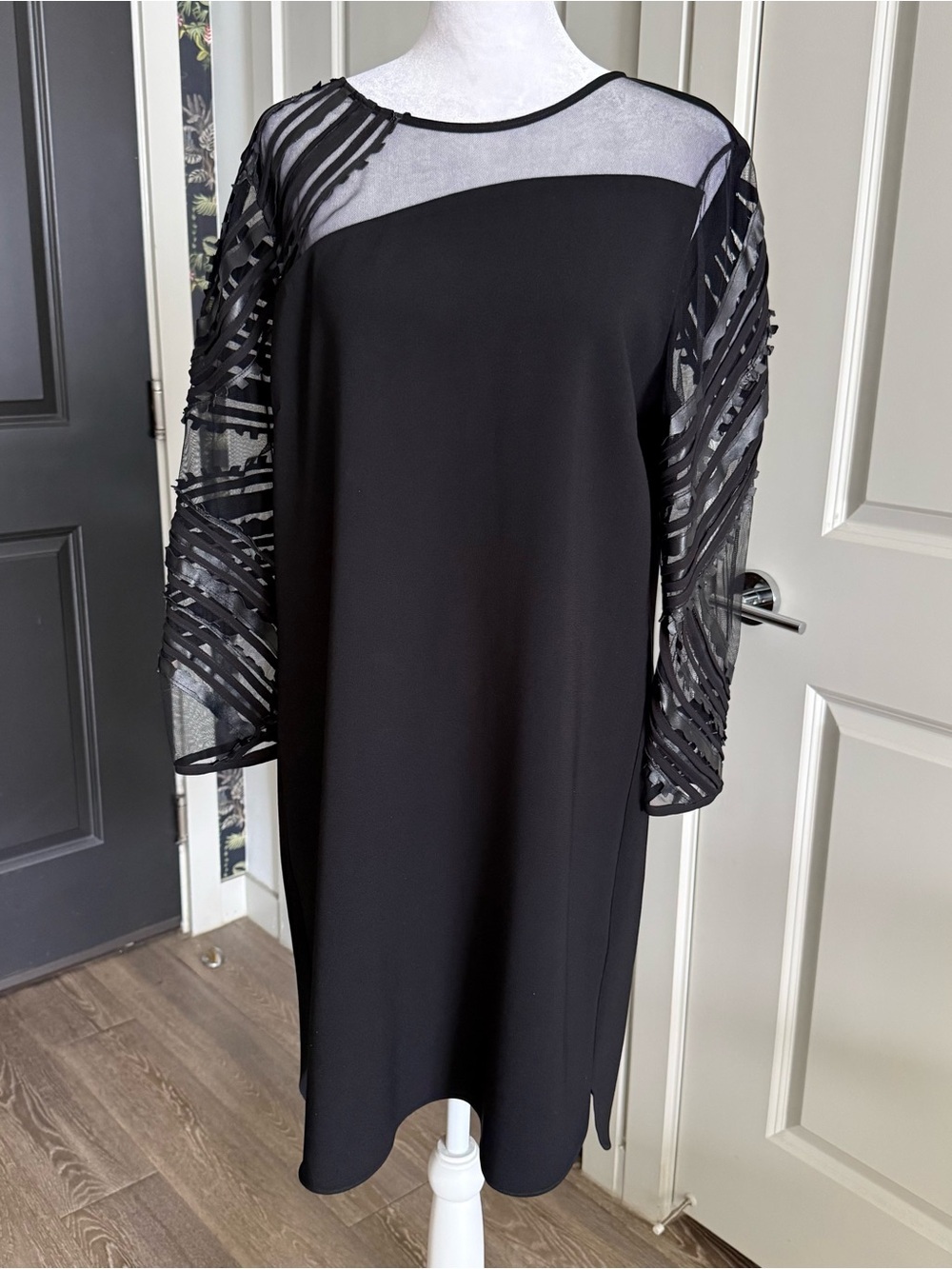 Sachin & Babi Black Long Sleeve Shift Dress with Sheer Details Size 12